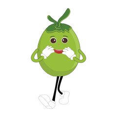 Cute coconut mascot cartoon posing. Vector illustration, Happy Coconut Character Summer Design with a straw, a slice of lemon and a small umbrella, while others gave a thumbs up