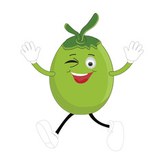 Cute coconut mascot cartoon posing. Vector illustration, Happy Coconut Character Summer Design with a straw, a slice of lemon and a small umbrella, while others gave a thumbs up