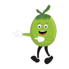 Cute coconut mascot cartoon posing. Vector illustration, Happy Coconut Character Summer Design with a straw, a slice of lemon and a small umbrella, while others gave a thumbs up