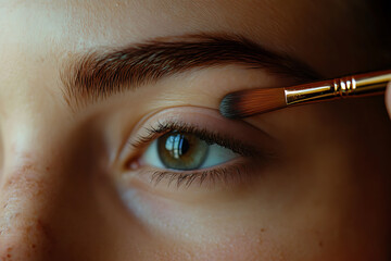 A detailed illustration showing a man carefully painting a girl's eyebrows