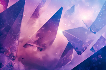 Surreal digital collage featuring angular shapes against a gradient background.