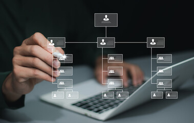 Organization chart and hierarchy structure employees in the company with departments in business....