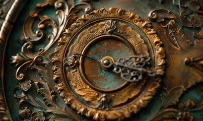 Obraz premium A detailed close-up of a vintage clock face, emphasizing the passage of time and the elegance of antique design