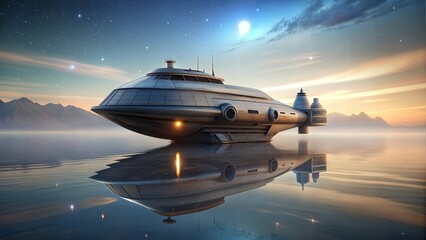 a spaceship with calm conditions illustration background