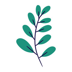 Simple and stylized branch with multiple teal leaves and a dark blue stem. Perfect for minimalist designs, branding, and social media graphics.