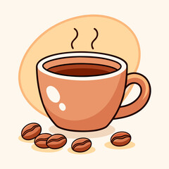 Hot coffee cup with beans stock illustration