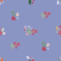 A seamless floral pattern featuring colorful blooms and leaves on a light blue background, perfect for print, fabric, wrapping and paper