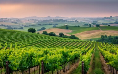 Fototapeta premium Vineyard Rows at Sunset