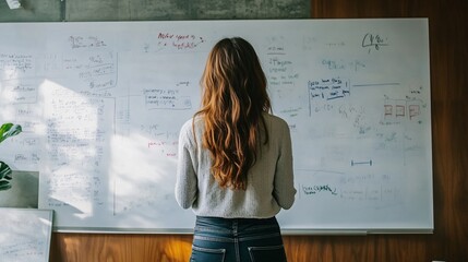 Fototapeta premium Female Teacher Near Whiteboard in Modern Classroom