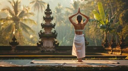 A yoga instructor in Indonesia incorporating cultural elements into their practice