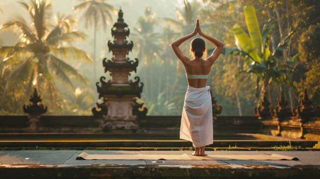 A yoga instructor in Indonesia incorporating cultural elements into their practice