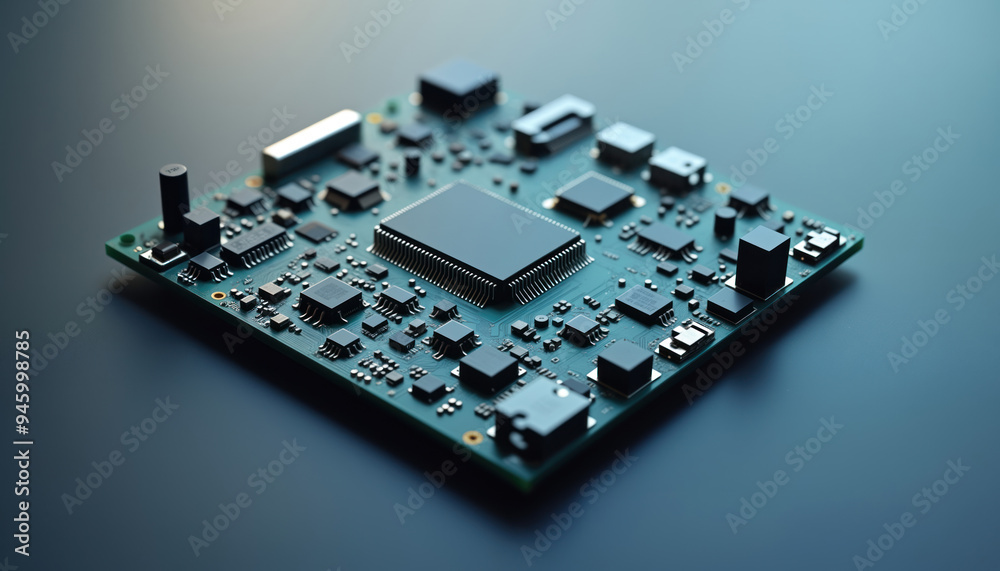 Poster advanced circuit board with central processor: a close-up of an advanced circuit board with a centra