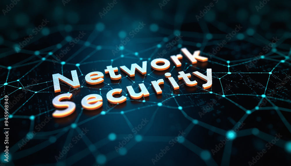 Poster network security text in digital grid: the phrase network security displayed within a connected grid