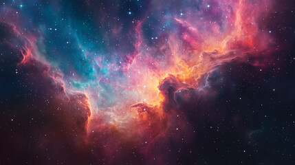 Fototapeta premium A breathtaking view of a colorful space nebula, with stars and cosmic dust swirling in the vast expanse of the universe.