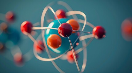 Colorful Model of an Atom with Red and Blue Spheres Representing Protons, Neutrons, and Electrons Orbiting a Nucleus.
