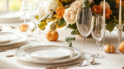 Modern Luxe Thanksgiving Fall Autumn Table Setting: Sophisticated Organic Elegance