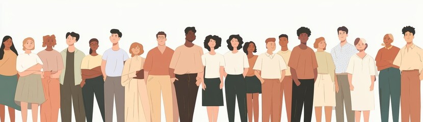 Several people are standing next to each other, all looking at a single person who is thinking about something Stock-related