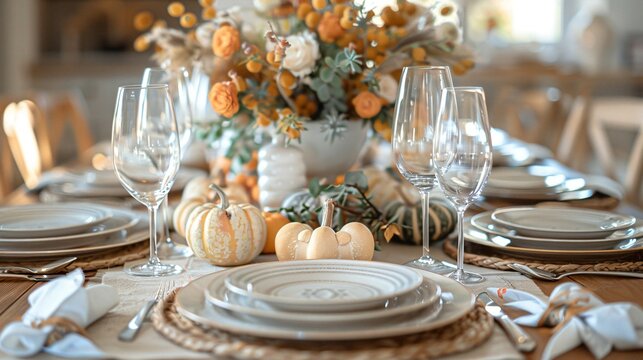 Modern Luxe Thanksgiving Fall Autumn Table Setting: Sophisticated Organic Elegance