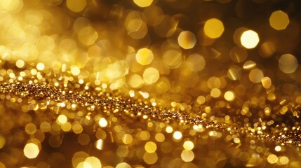 Gold blurry defocused sparkle glitter gold bokeh background wallpaper with copy space. Gold Christmas glitter design background. Magic artistic shiny golden circle bokeh.