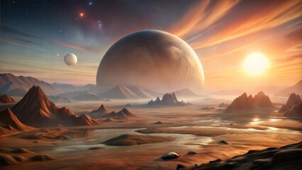 an alien planet with sunrise conditions illustration background
