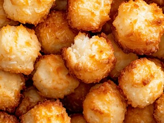 Golden Coconut Macaroons in a Close-Up View, Highlighting Their Crispy Exterior and Chewy Center, Perfect for Dessert, Snack, or Holiday Treat Concepts