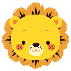 A cute cartoon lion head with simple flat illustration style for vector graphic logo design isolated on a white background
