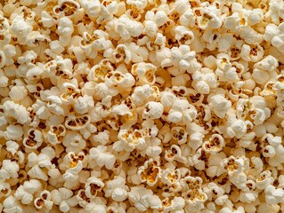 Buttery Popcorn with a Crispy Golden Texture, Displayed in a Close-Up View, Perfect for Movie...