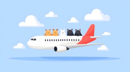 A colorful airplane with animal passengers