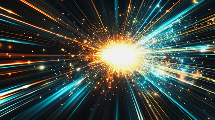 Naklejka premium Abstract light explosion and network points, dot, earth's surface, digital background Innovation network points Earth's surface wave background digital wave information technology background