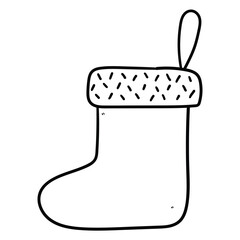 Hand drawn doodle Christmas sock on white background.