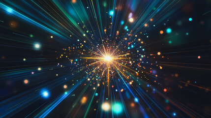 Fototapeta premium Abstract light explosion and network points, dot, earth's surface, digital background Innovation network points Earth's surface wave background digital wave information technology background