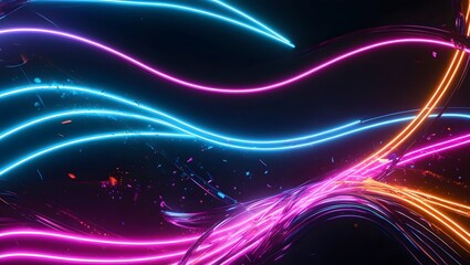 Abstract Neon Waves with Glowing Particles and Light Trails