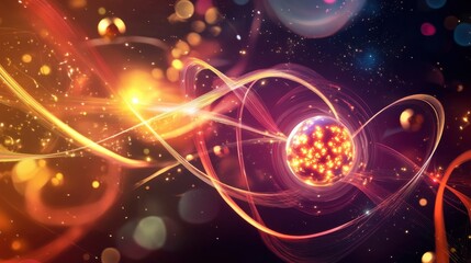 Atomic isotopes in nuclear fission, depicted with particles in motion and energy waves, illustrating the process with a focus on scientific accuracy on an isolated background