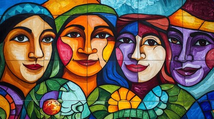 Vibrant Mural Depicting the Diverse Faces and Landscapes of Latin American Heritage