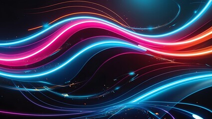 Abstract Neon Waves with Glowing Particles and Light Trails