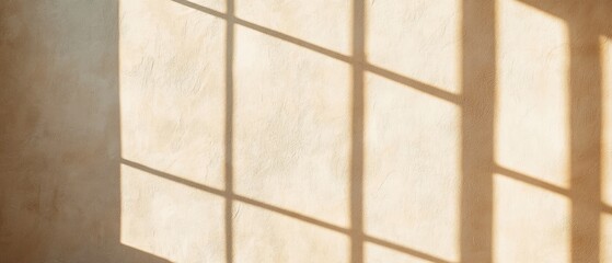 Ultrawide Backdrop Image Of Beige Rough Wall Texture With Shadow Of The Window