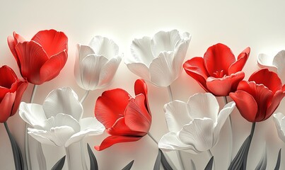 3D Tulips in Red and White A high-resolution 3D illustration