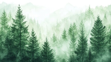 Fototapeta premium Essence of pine and cedar, forest background, watercolor style