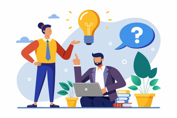 Question and answer, FAQ frequently asked questions, asking and reply to solve problem, help information, solution or q and a session concept, business people with question mark and lightbulb bubble
