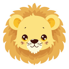 A cute cartoon lion head with simple flat illustration style for vector graphic logo design isolated on a white background