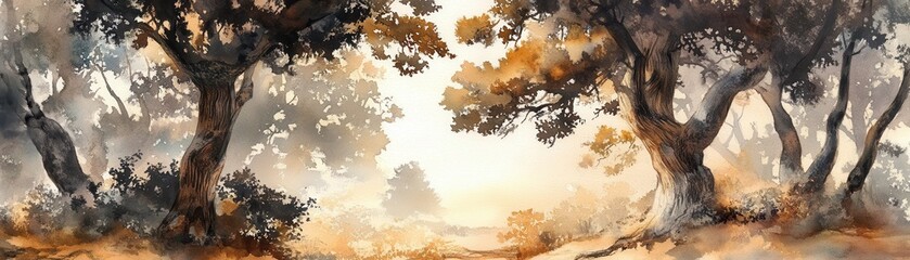 Obraz premium Essence of oak and cedarwood, watercolor style