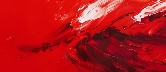 Ruby red abstract composition with bold brush strokes and dynamic movement, expressing passion and intensity.