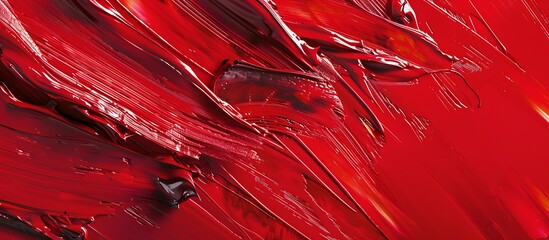 Ruby red abstract composition with bold brush strokes and dynamic movement, expressing passion and intensity.