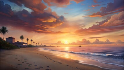 Fototapeta premium a beach with sunset conditions illustration background