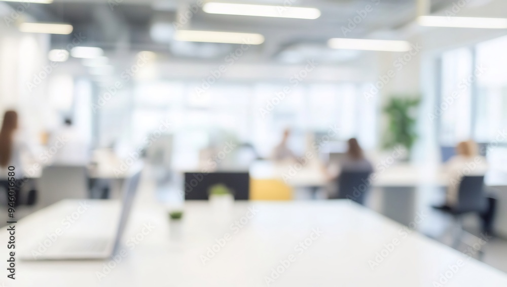 Wall mural blurred office interior with people working in the blurred background