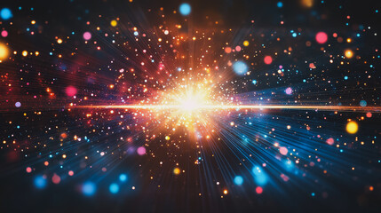 Fototapeta premium Abstract light explosion and network points, dot, earth's surface, digital background Innovation network points Earth's surface wave background digital wave information technology background
