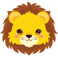 Obraz premium A cute cartoon lion head with simple flat illustration style for vector graphic logo design isolated on a white background