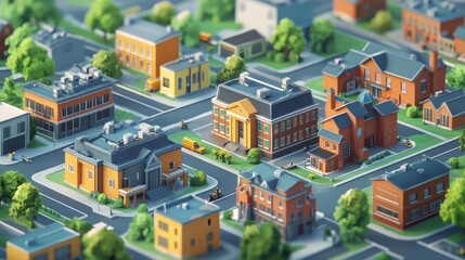 Miniature City Model with Buildings  Trees  and Roads