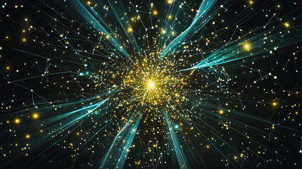 Fototapeta premium Abstract light explosion and network points, dot, earth's surface, digital background Innovation network points Earth's surface wave background digital wave information technology background