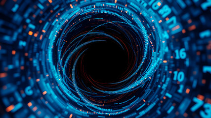 Obraz premium A swirling vortex of data streams merging into a central glowing point
